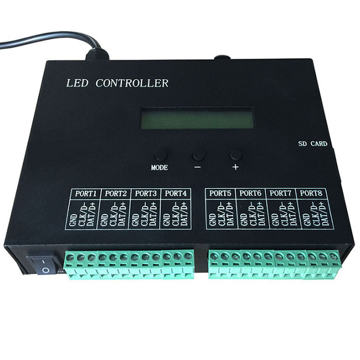 AC86-265V LED-Controller, vollfarbig programmierbar, DMX512-Controller, 8 Ports steuern 8192 Pixel, können eine DMX-Konsole anschließen, unterstützen viele Chips. Für LED-Streifenlicht