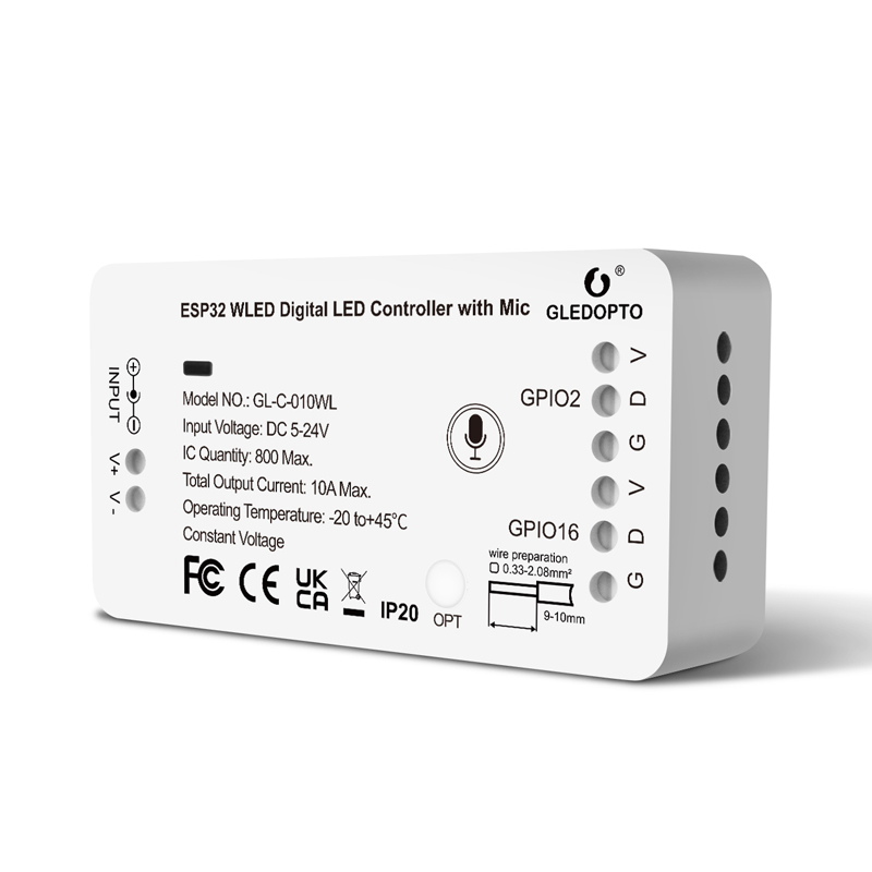800 pixelů Mic Control WiFi WLED ESP32 LED pixelový páskový ovladač 800 pixelů Mic Control WiFi WLED ESP32 LED pixelový páskový ovladač