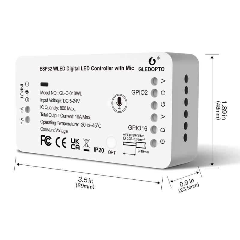 800 pixelů Mic Control WiFi WLED ESP32 LED pixelový páskový ovladač 800 pixelů Mic Control WiFi WLED ESP32 LED pixelový páskový ovladač