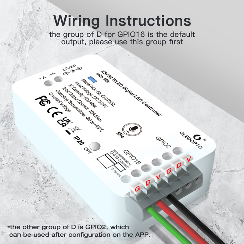 800 pixelů Mic Control WiFi WLED ESP32 LED pixelový páskový ovladač 800 pixelů Mic Control WiFi WLED ESP32 LED pixelový páskový ovladač