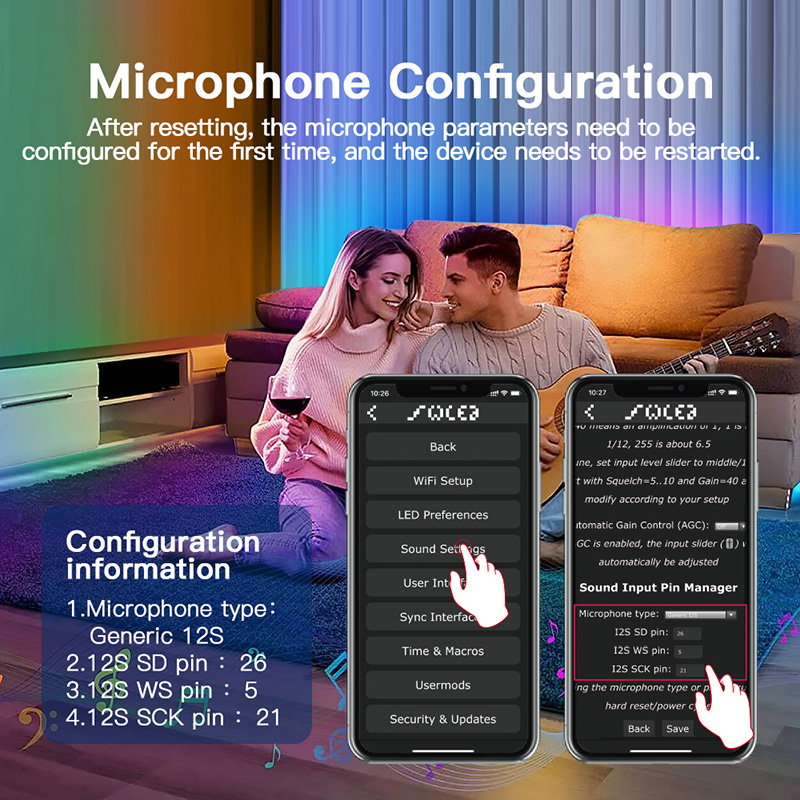 800 pixelů Mic Control WiFi WLED ESP32 LED pixelový páskový ovladač 800 pixelů Mic Control WiFi WLED ESP32 LED pixelový páskový ovladač