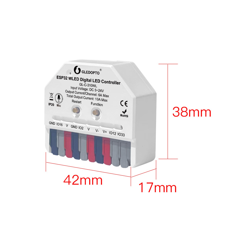 Mini 2CH Adressierbarer LED-Streifen ESP32 WLED DIY Sound Aktivierter LED-Controller Mini 2CH Adressierbarer LED-Streifen ESP32 WLED DIY Sound Aktivierter LED-Controller