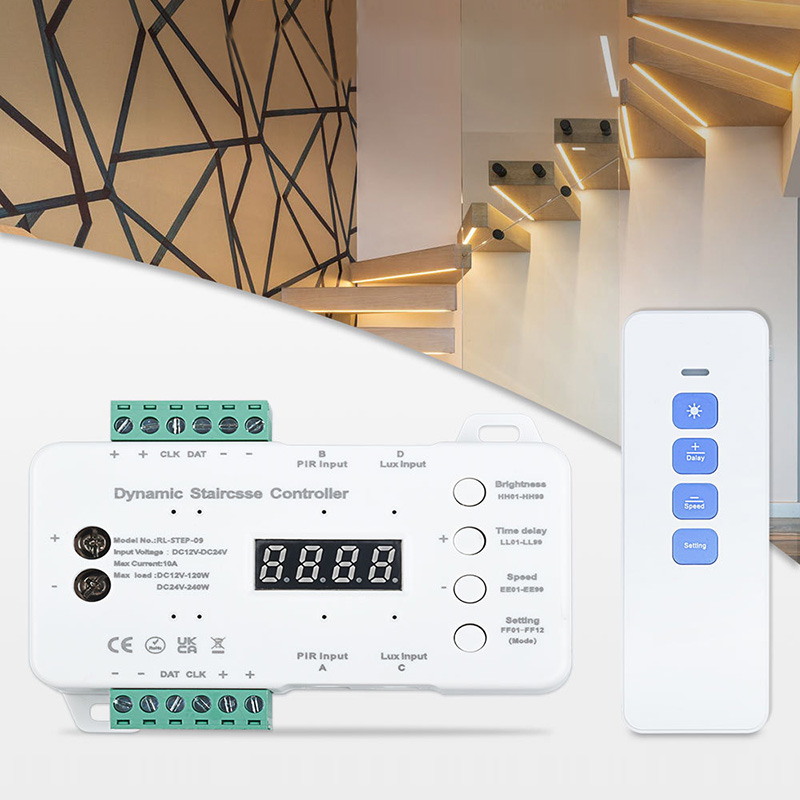 Einfache Verkabelung, 16-Kanal-20-Kanal-Bewegungssensor, LED-Stufenlicht-Controller mit Fernbedienung und Lichtsensor