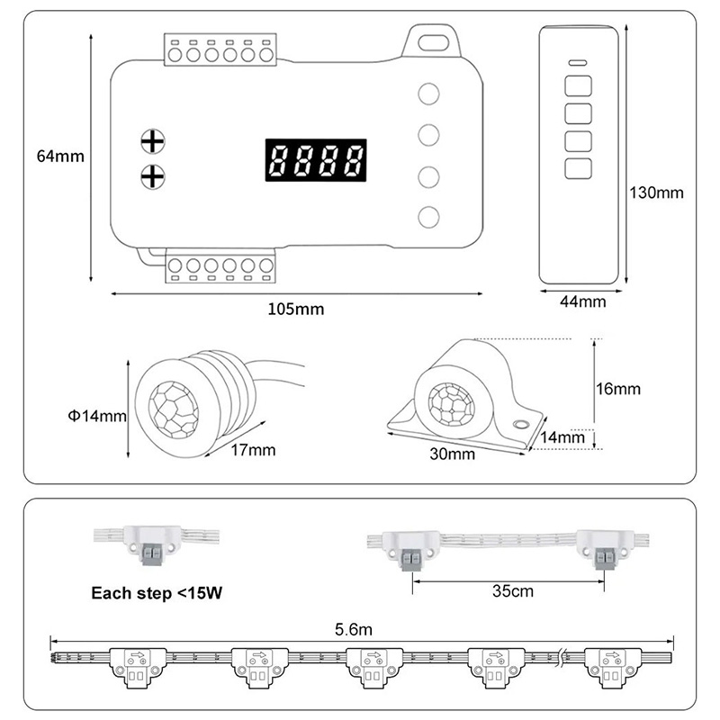 Easy Wiring 16CH 20CH Motion Sensor LED Step Lights Controller With Remote + Light Sensor