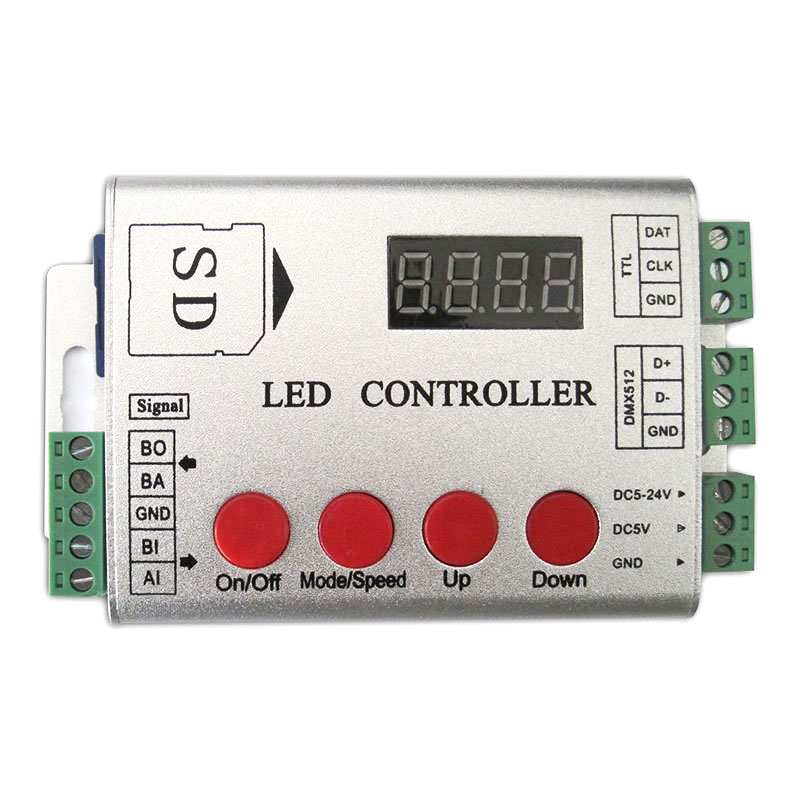 DC5-24V Synchronní programovatelný DMX & SPI/TTL LED ovladač světla s SD kartou DC5-24V Synchronní programovatelný DMX & SPI/TTL LED ovladač světla s SD kartou