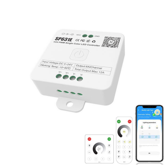 SP631E BanlanX Bluetooth APP řízený jednobarevný hudební PWM LED ovladač, k dispozici RF dálkové ovládání SP631E BanlanX Bluetooth APP řízený jednobarevný hudební PWM LED ovladač, k dispozici RF dálkové ovládání