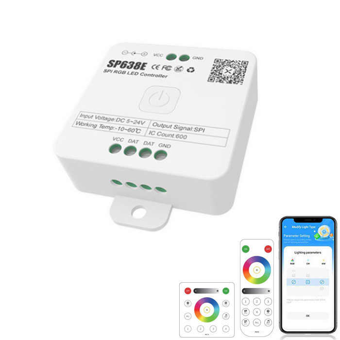DC5-24V SP638E Bluetooth RF hudební adresovatelný RGB LED ovladač DC5-24V SP638E Bluetooth RF hudební adresovatelný RGB LED ovladač