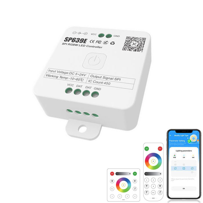 DC5-24V SP639E SPI LED adresovatelný RGBW ovladač Bluetooth APP & RF dálkové ovládání DC5-24V SP639E SPI LED adresovatelný RGBW ovladač Bluetooth APP & RF dálkové ovládání