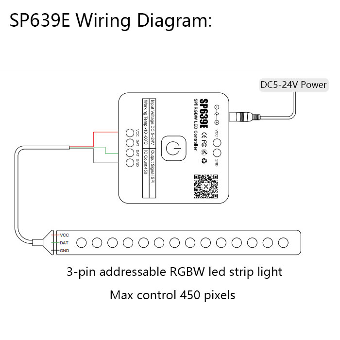 DC5-24V SP639E SPI LED adresovatelný RGBW ovladač Bluetooth APP & RF dálkové ovládání DC5-24V SP639E SPI LED adresovatelný RGBW ovladač Bluetooth APP & RF dálkové ovládání