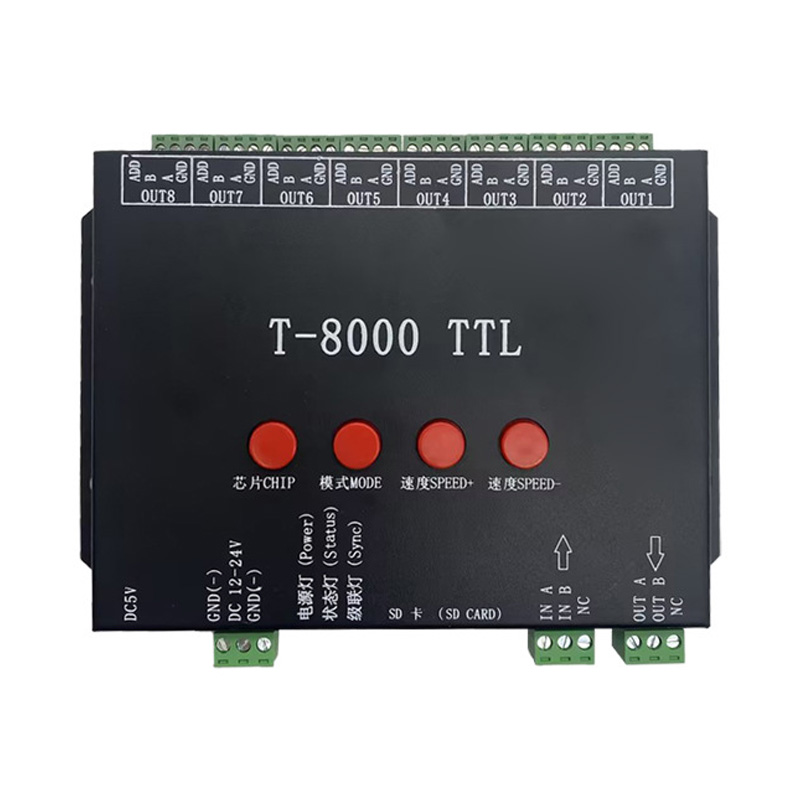 DC5/12V, max. 8192 Pixel, Pixelmodul der T-8000-Serie, Vollfarb-Controller-Unterstützung, kaskadiert mit SD-Karte für programmierbare IC-LED-Beleuchtung