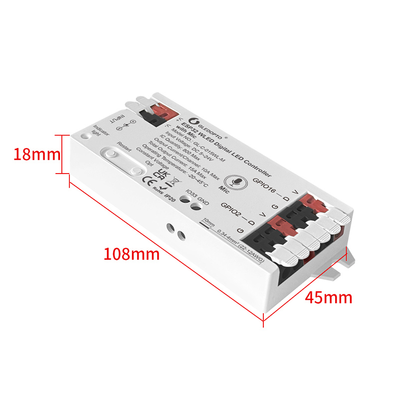 WLED ESP32 adresovatelný Wifi hudební ovladač s mikrofonem uvnitř WLED ESP32 adresovatelný Wifi hudební ovladač s mikrofonem uvnitř