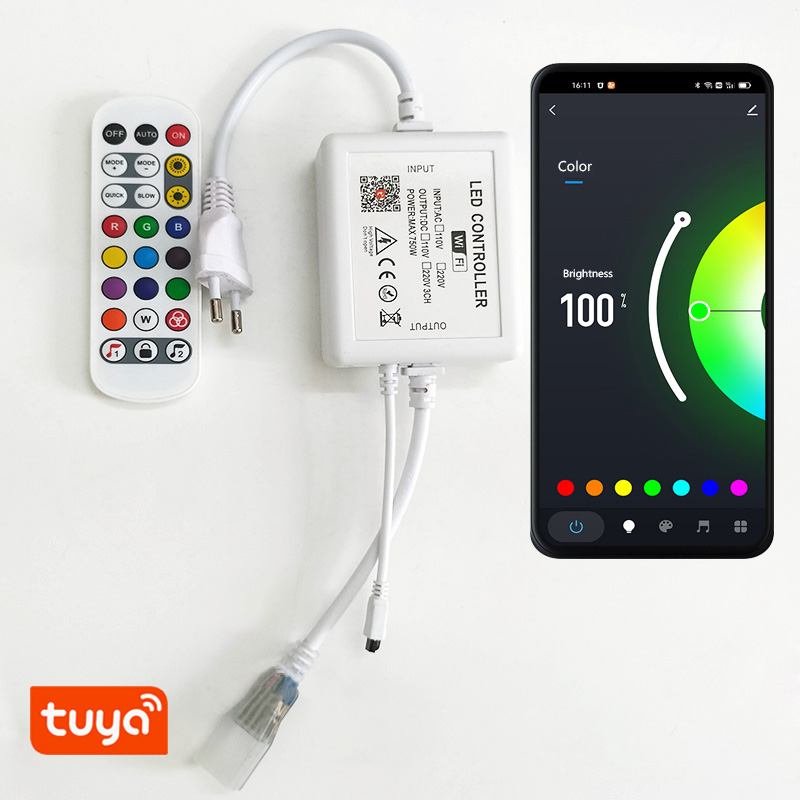 Tuya WiFi hudební vysokonapěťový RGB LED ovladač s IR dálkovým ovládáním Tuya WiFi hudební vysokonapěťový RGB LED ovladač s IR dálkovým ovládáním