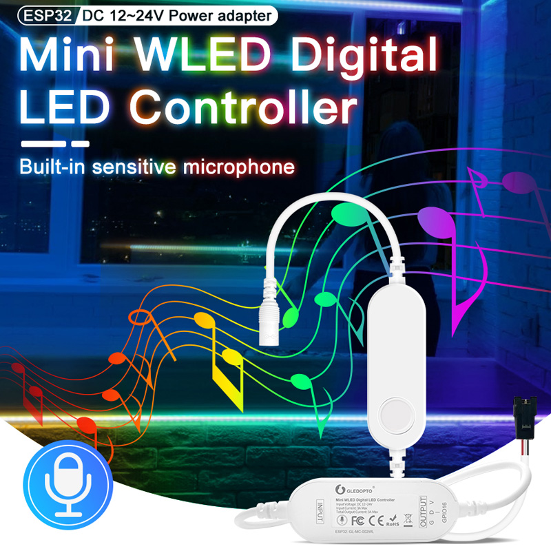 WiFi ESP32 WLED mikrofon DC 12V 24V Pixel LED páskové světlo Mini ovladač WiFi ESP32 WLED mikrofon DC 12V 24V Pixel LED páskové světlo Mini ovladač
