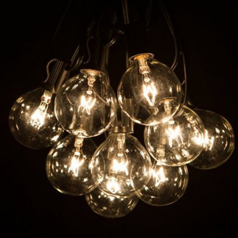 AC110V – Wolframlampen-Lichterkette mit G40-Glühbirnen (25 Fuß), anschließbar, Outdoor, Garten, Party, Terrasse, Bistro, Markt, Café, hängende Regenschirmlampe, Hinterhofbeleuchtung, Urlaubslichterkette