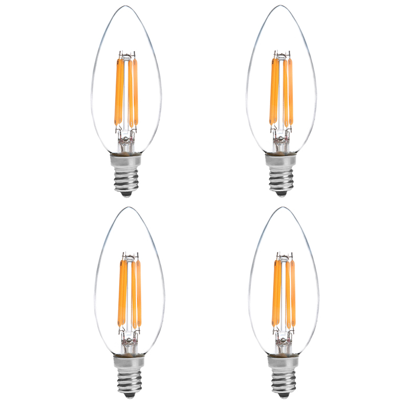 B10 E12 4W LED Vintage starožitná vláknová žárovka, ekvivalent 40W, 4 balení, AC100-130V nebo 220-240V