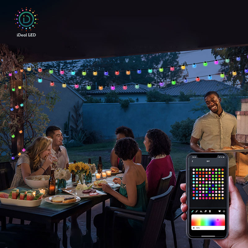 Bluetooth Outdoor Patio LED Light Bulb USB String Lights RGB Color Changing