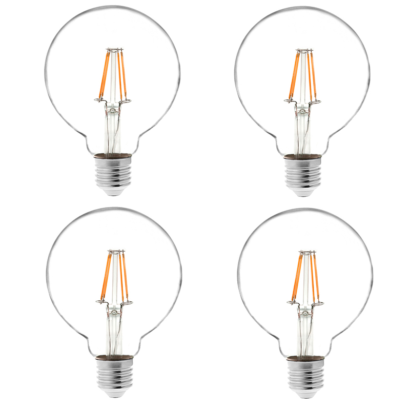 G30 E26/E27 4W LED Vintage Antik-Glühfaden-Glühbirne, 40W-Äquivalent, 4er-Pack, AC100-130V oder 220-240V