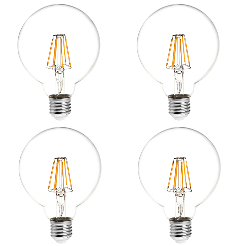 G30 E26/E27 6W LED Vintage starožitná vláknová žárovka, ekvivalent 60W, 4 balení, AC100-130V nebo 220-240V