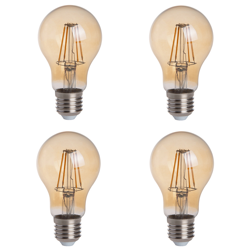 Goldfarbene A19 E26/E27 4-W-LED-Glühbirne im Vintage-Stil mit antikem Glühfaden, 40-W-Äquivalent, 4er-Pack, AC100–130 V oder 220–240 V