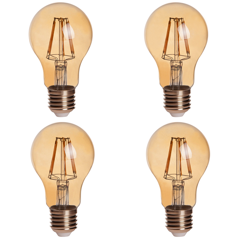 Zlatý odstín A19 E26/E27 6W LED Vintage starožitná vláknová žárovka, ekvivalent 60W, 4 balení, AC100-130V nebo 220-240V