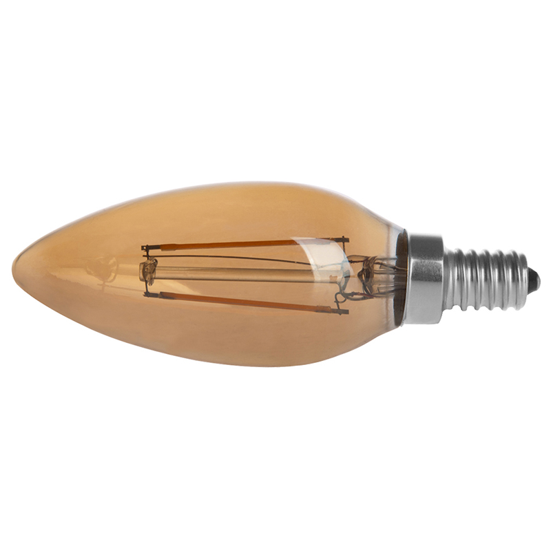 Goldfarbene B10 E12 2-W-LED-Vintage-Glühbirne mit antikem Glühfaden, 25-W-Äquivalent, 4er-Pack, AC100–130 V oder 220–240 V Goldfarbene B10 E12 2-W-LED-Vintage-Glühbirne mit antikem Glühfaden, 25-W-Äquivalent, 4er-Pack, AC100–130 V oder 220–240 V