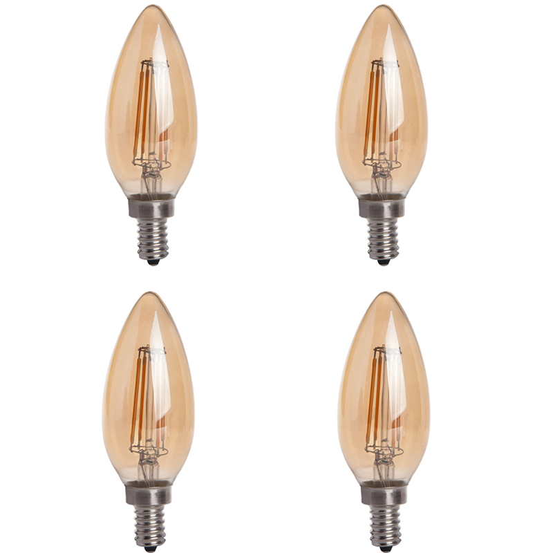 Zlatý odstín B10 E12 4W LED Vintage starožitná vláknová žárovka, ekvivalent 40 W, 4 balení, AC100-130V nebo 220-240V Zlatý odstín B10 E12 4W LED Vintage starožitná vláknová žárovka, ekvivalent 40 W, 4 balení, AC100-130V nebo 220-240V