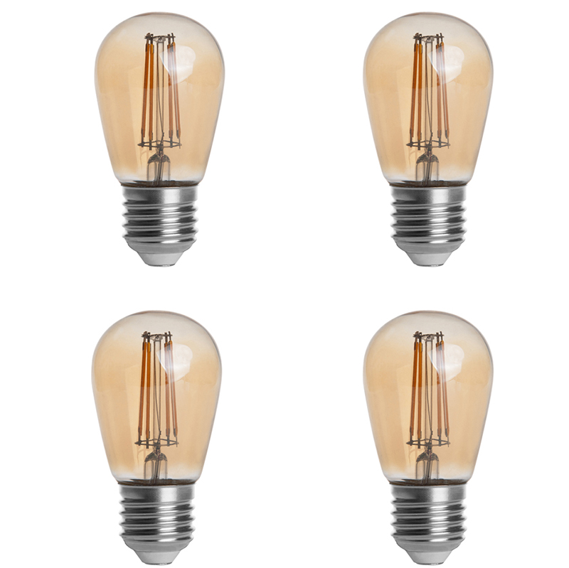Goldfarbene S14-Glühbirne mit E26-/E27-Sockel, 4 W, LED-Glühbirne im Vintage-Stil, 40 W-Äquivalent, 4er-Pack, AC 100–130 V oder 220–240 V