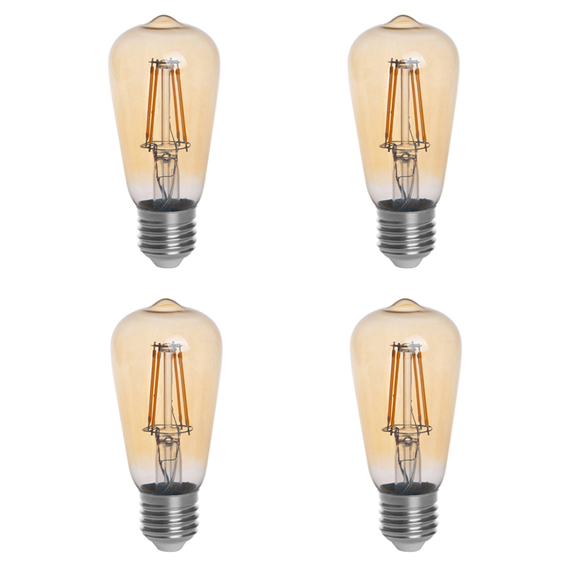 Zlatý odstín ST15 E26/E27 4W LED Vintage starožitná vláknová žárovka, ekvivalent 40W, 4 balení, AC100-130V nebo 220-240V