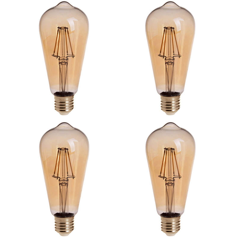 Zlatý odstín ST18 E26/E27 4W LED Vintage starožitná vláknová žárovka, ekvivalent 40W, 4 balení