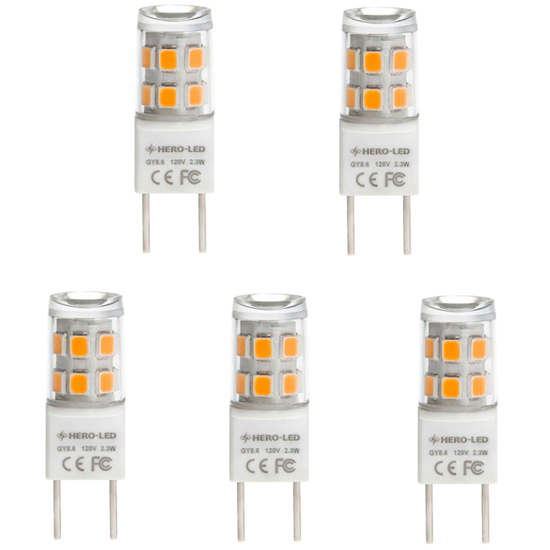 AC100-130V, T4 GY8.6 LED-Glühbirne, 2.3 Watt, 20-W-Äquivalent, 5er-Pack