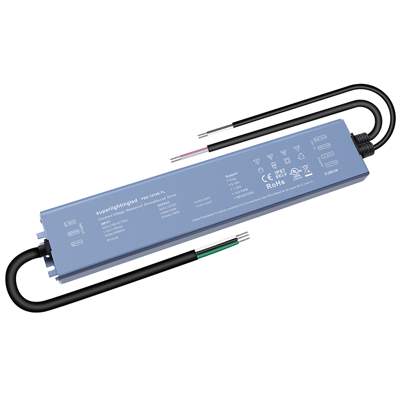 AC110V/220V DC12V 100W 8.4A UL-Listed LED Waterproof IP67 Triac and 0/1-10V Dimmable LED Dimming Power Supply