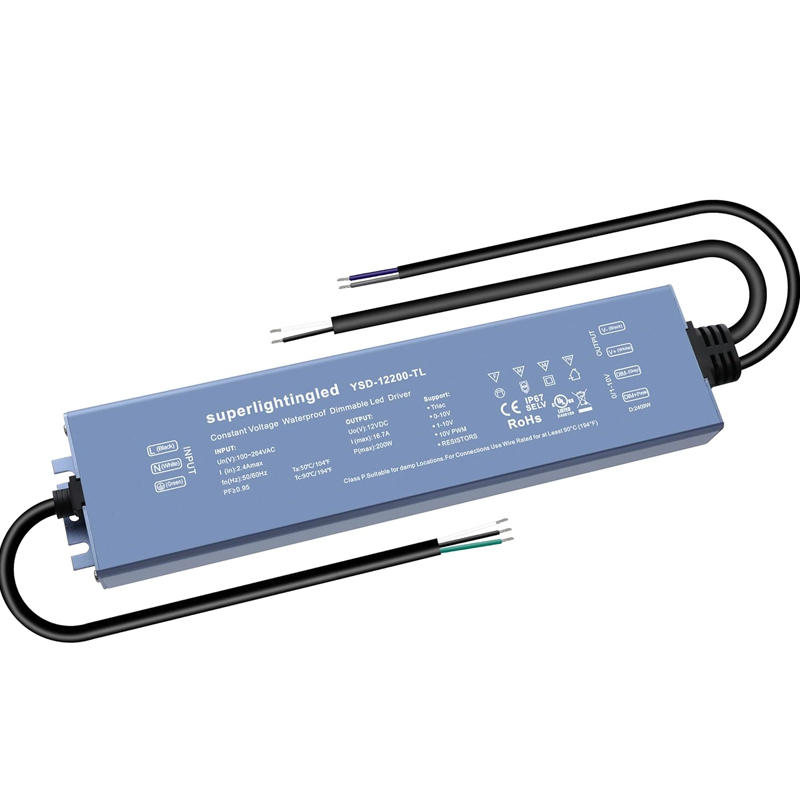 AC110V/220V DC12V 200W 16.7A UL-Listed LED Waterproof IP67 Triac and 0/1-10V Dimmable LED Dimming Power Supply