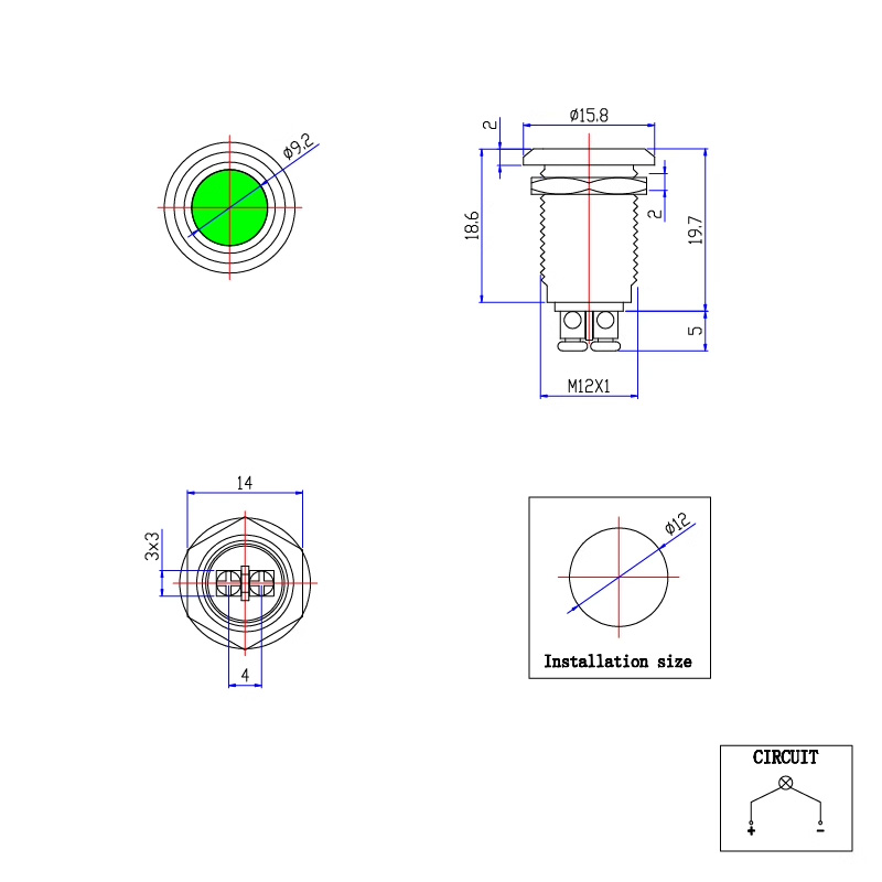 12mm Threaded Panel Mount Mini Recessed LED Indicator Lights 12mm Threaded Panel Mount Mini Recessed LED Indicator Lights