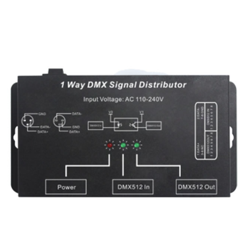 Distributor signálu DMX124 1 kanál pro LED pásková světla DMX512 nebo dekodér DMX512 Distributor signálu DMX124 1 kanál pro LED pásková světla DMX512 nebo dekodér DMX512