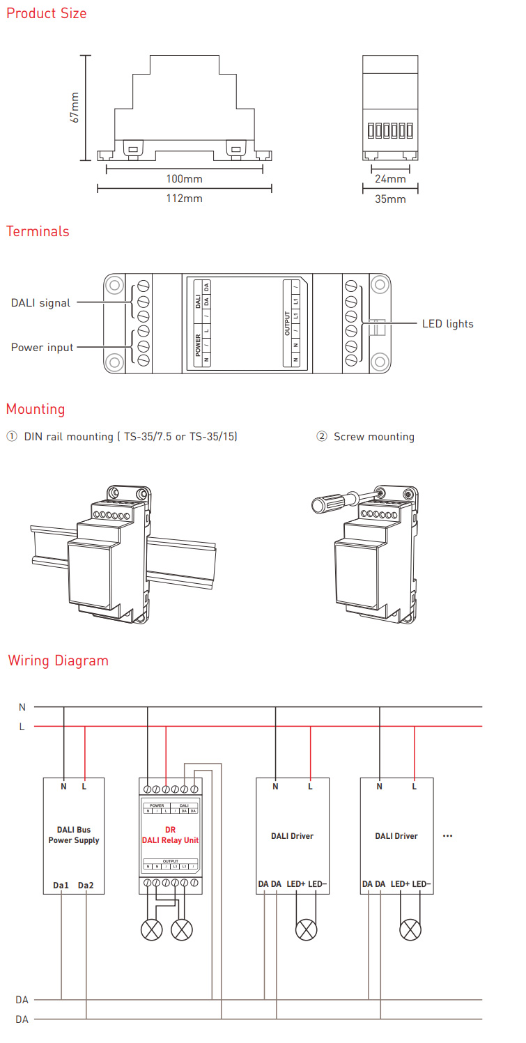 DR 100V to 240V AC DALI-2 Relay Unit