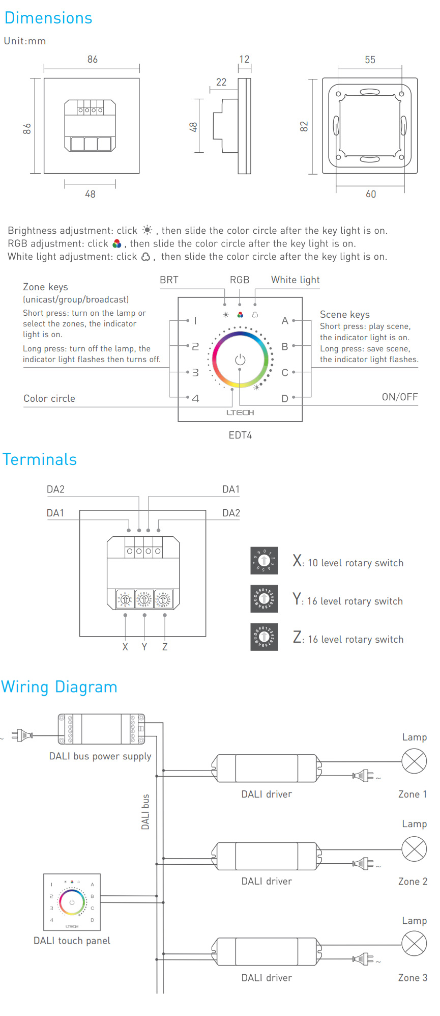 EDT4 DALI Wall Mount RGBW Touch Panel