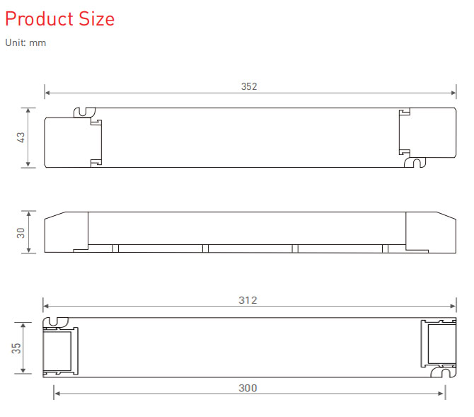 LM-100-24-U2M2 DMX & RDM LED Driver size