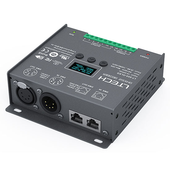 DC12V/24V,5CH,600W,CV RGBCCT DMX512/RDM LED dekodér LT-905-OLED na seznamu UL DC12V/24V,5CH,600W,CV RGBCCT DMX512/RDM LED dekodér LT-905-OLED na seznamu UL