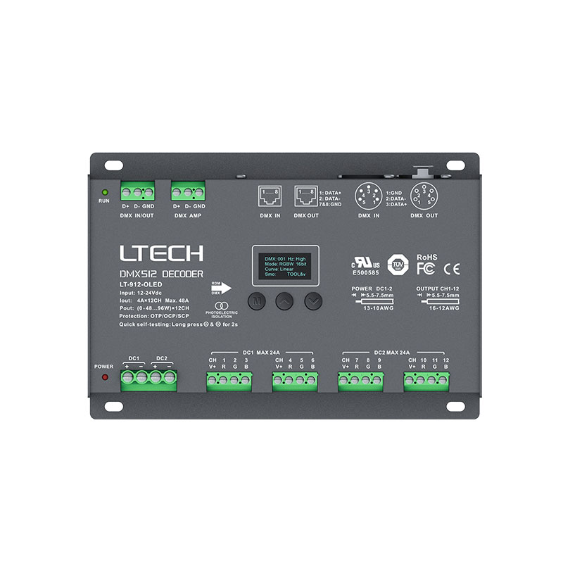12CH CV LED DMX dekodér LT-912-OLED 12CH CV LED DMX dekodér LT-912-OLED
