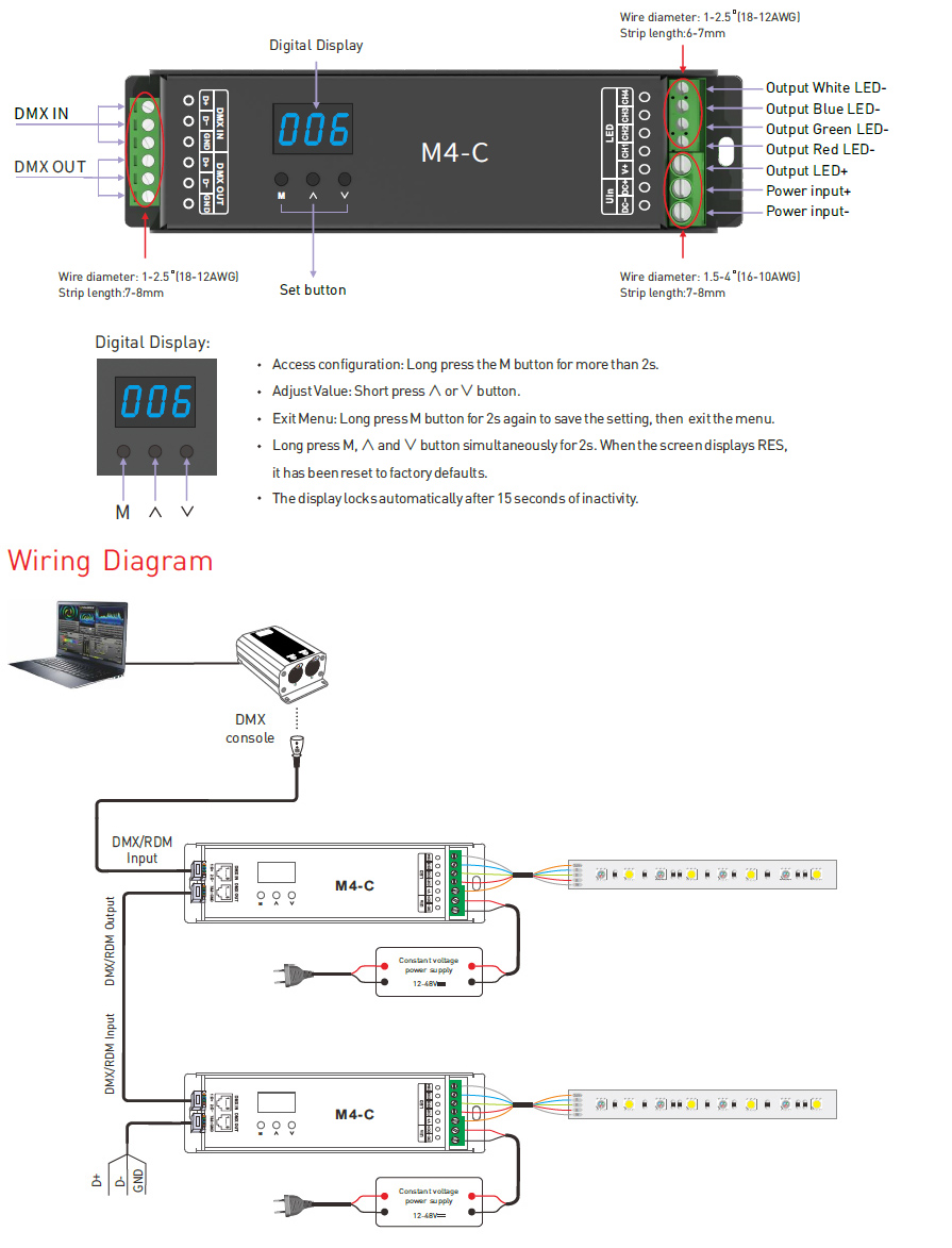 Ltech M4-C Terminal Wired DMX RDM 4CH LED Decoder Detail