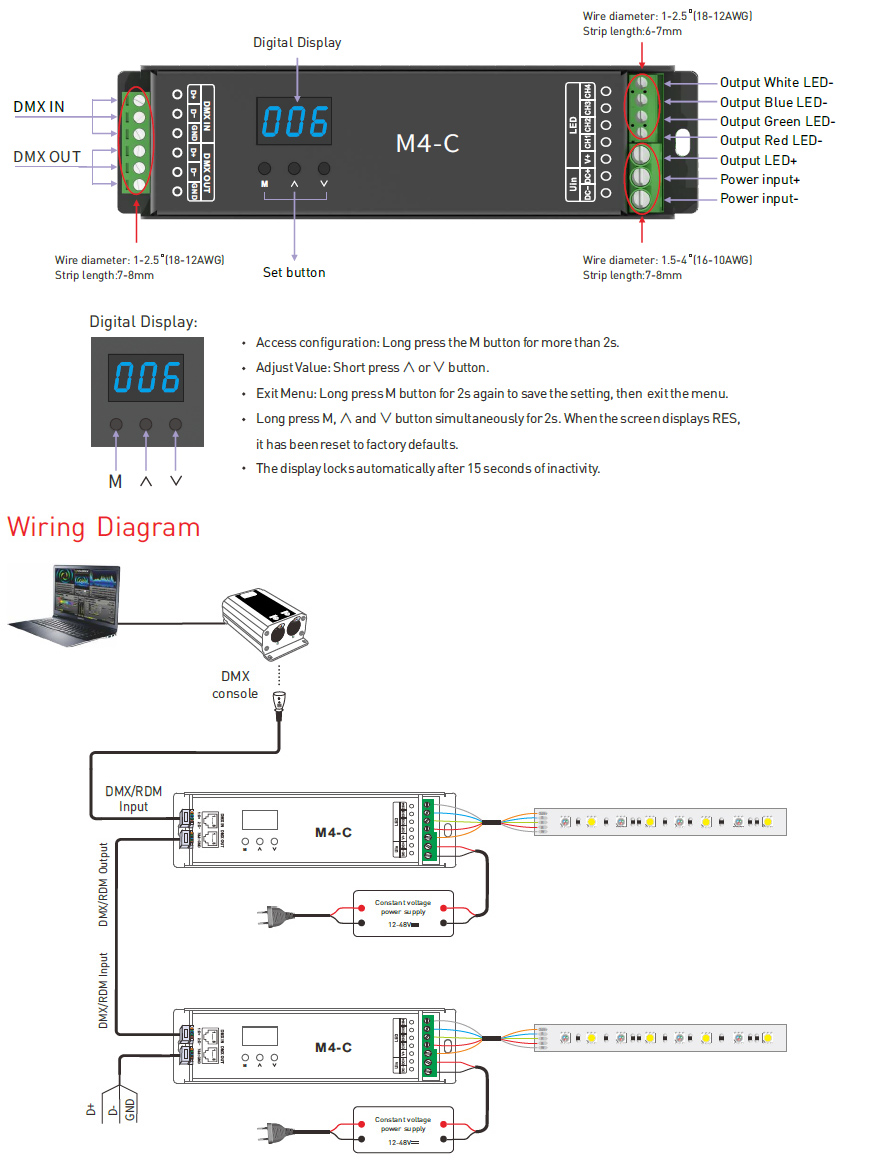 Detail Ltech M4-C Terminal DMX RDM 4CH LED dekodér