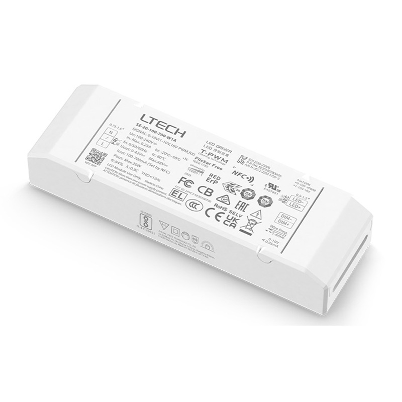 SE-20-100-700-W1A NFC 100 až 700 mA CC Dimming LED Light Driver SE-20-100-700-W1A NFC 100 až 700 mA CC Dimming LED Light Driver