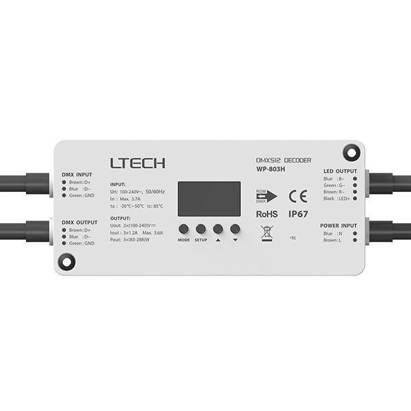 WP-803H 3CH vysokonapěťový LED DMX512 RDM dekodér venkovní WP-803H 3CH vysokonapěťový LED DMX512 RDM dekodér venkovní