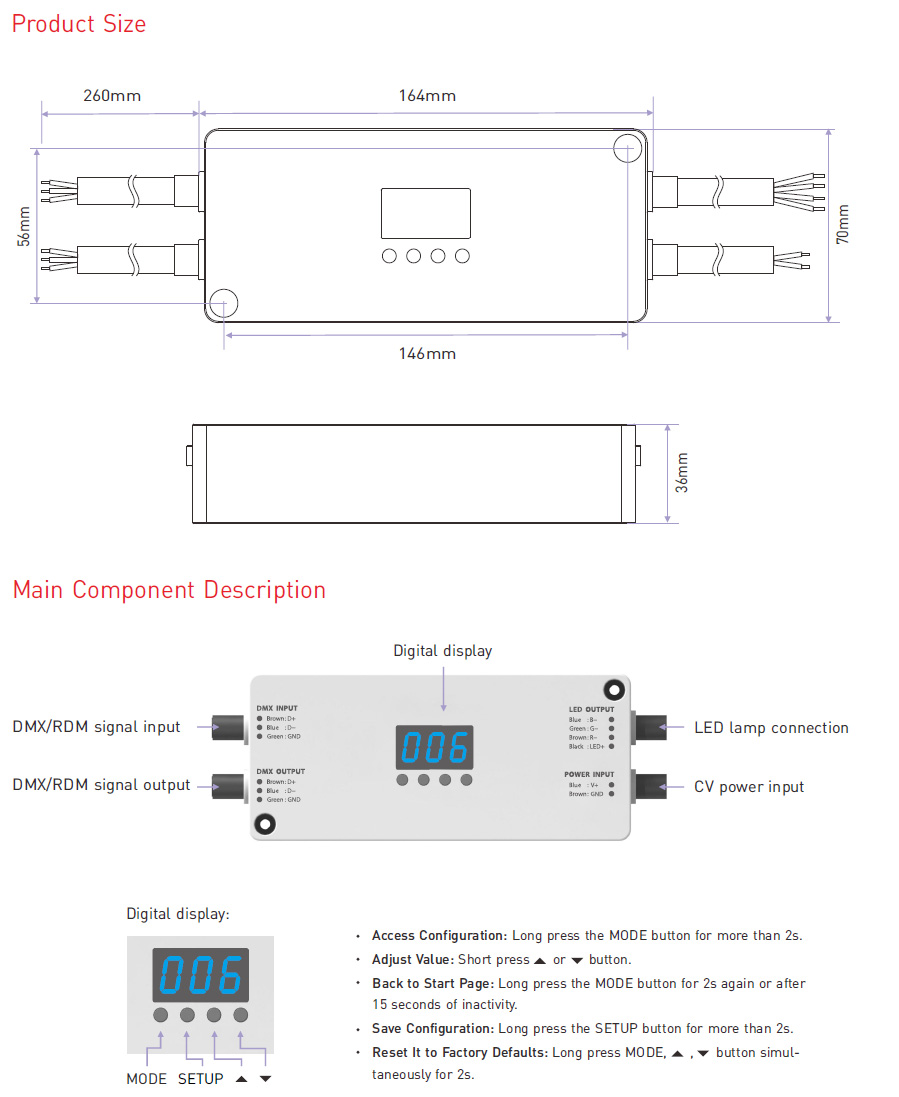 WP-804 Vodotěsný IP67 4CH DMX RDM LED dekodér