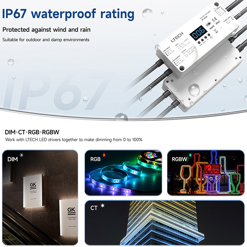 WP-804 Vodotěsný IP67 4CH DMX RDM LED dekodér WP-804 Vodotěsný IP67 4CH DMX RDM LED dekodér