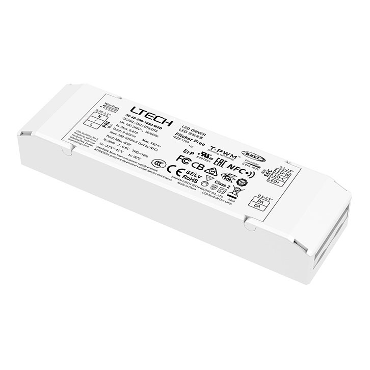 SE-40-300-1050-W2D 40 W 300–1050 mA NFC CC DALI DT6/DT8 Tunable White LED-Treiber