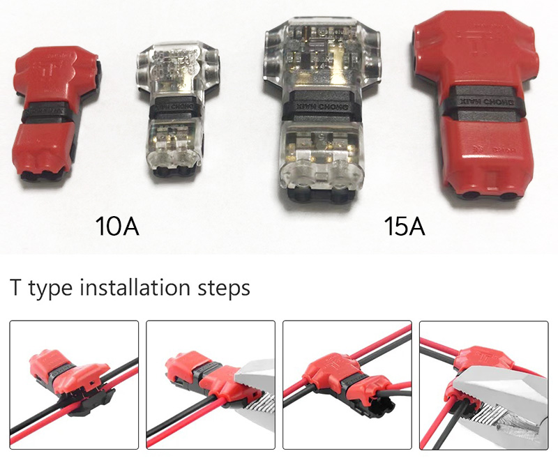 T-Type 3 Way Wire Splice Connectors For 2 Wires