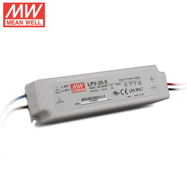 Mean Well LPV-35-5 DC5V 35Watt 7A UL-Zertifizierung AC110-220 Volt wasserdichtes IP67-Netzteil für programmierbare LED-Streifenlichter Mean Well LPV-35-5 DC5V 35Watt 7A UL-Zertifizierung AC110-220 Volt wasserdichtes IP67-Netzteil für programmierbare LED-Streifenlichter