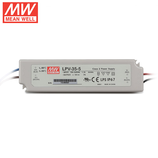 Mean Well LPV-35-5 DC5V 35Watt 7A UL-Zertifizierung AC110-220 Volt wasserdichtes IP67-Netzteil für programmierbare LED-Streifenlichter Mean Well LPV-35-5 DC5V 35Watt 7A UL-Zertifizierung AC110-220 Volt wasserdichtes IP67-Netzteil für programmierbare LED-Streifenlichter
