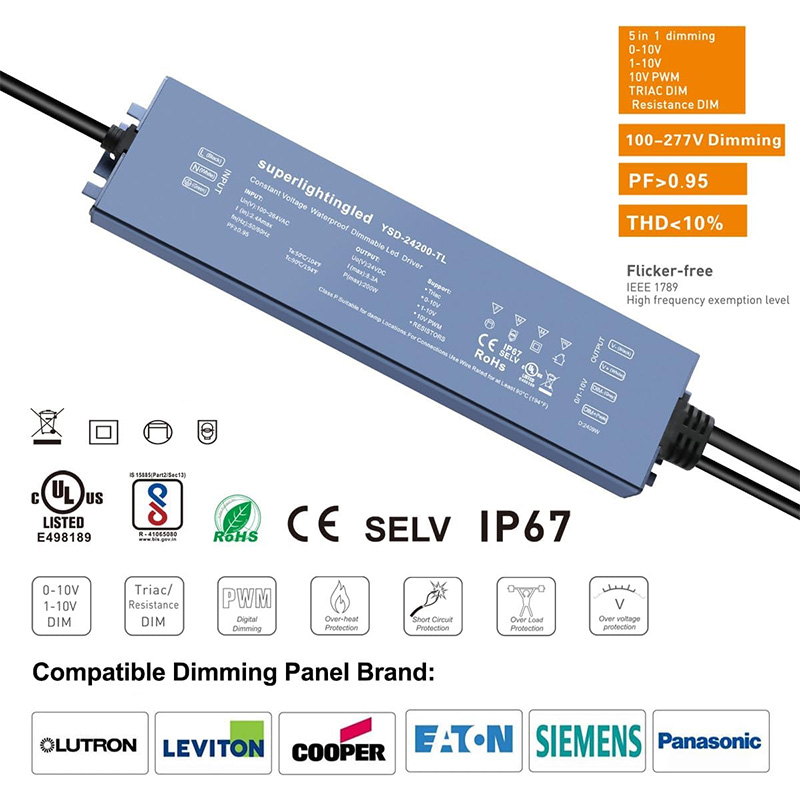 AC110V/220V DC24V 200W 8.3A LED Vodotěsný Triac IP67 a 0/1-10V stmívatelný LED stmívací zdroj AC110V/220V DC24V 200W 8.3A LED Vodotěsný Triac IP67 a 0/1-10V stmívatelný LED stmívací zdroj